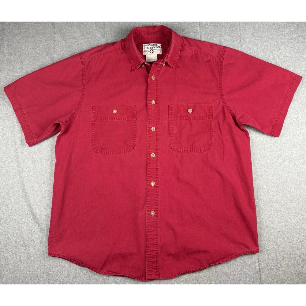 Wrangler Rugged Wear Mens Red Button Front Shirt Short Sleeve XL